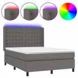szürke műbőr rugós ágy matraccal és LED-del 140x200 cm