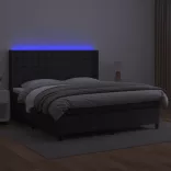 fekete műbőr rugós ágy matraccal és LED-del 160x200 cm