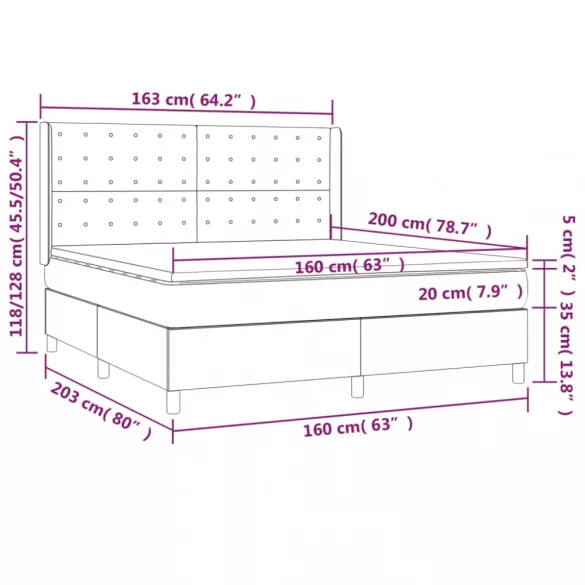 fekete műbőr rugós ágy matraccal és LED-del 160x200 cm