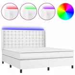 fehér műbőr rugós ágy matraccal és LED-del 160x200 cm
