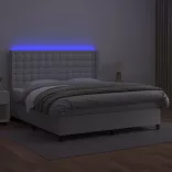 fehér műbőr rugós ágy matraccal és LED-del 160x200 cm