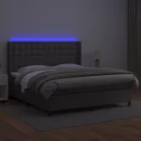 szürke műbőr rugós ágy matraccal és LED-del 160x200 cm