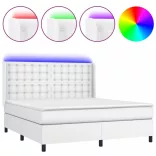 fehér műbőr rugós ágy matraccal és LED-del 180x200 cm