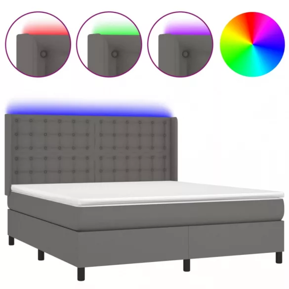 szürke műbőr rugós ágy matraccal és LED-del 180x200 cm
