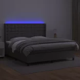 szürke műbőr rugós ágy matraccal és LED-del 180x200 cm