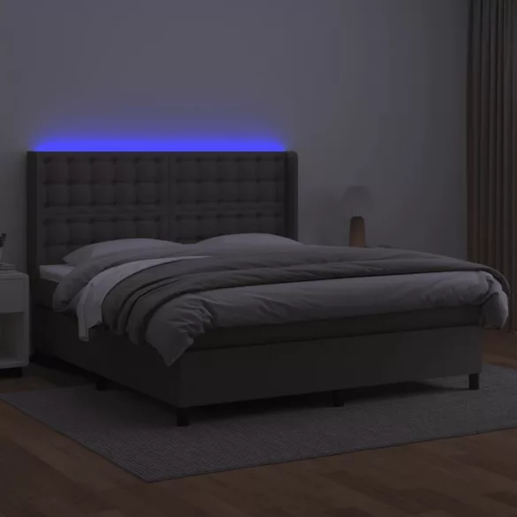 szürke műbőr rugós ágy matraccal és LED-del 180x200 cm