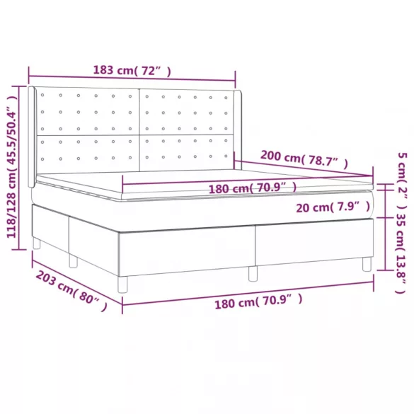 szürke műbőr rugós ágy matraccal és LED-del 180x200 cm