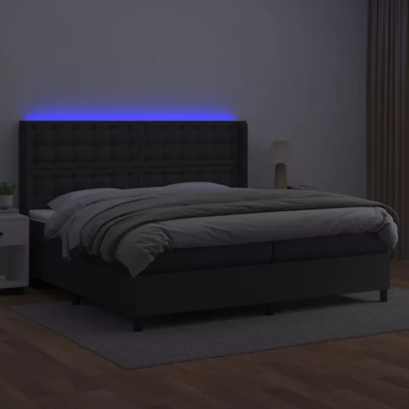 fehér műbőr rugós ágy matraccal és LED-del 200x200 cm