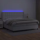 fehér műbőr rugós ágy matraccal és LED-del 200x200 cm