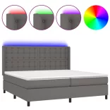 szürke műbőr rugós ágy matraccal és LED-del 200x200 cm