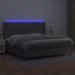 szürke műbőr rugós ágy matraccal és LED-del 200x200 cm