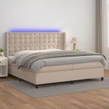 cappuccino színű műbőr rugós ágy matraccal és LED-del 200x200cm