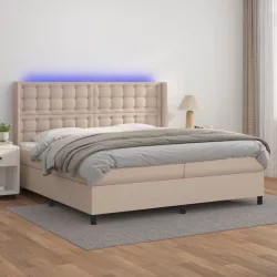   cappuccino színű műbőr rugós ágy matraccal és LED-del 200x200cm