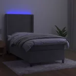 világosszürke bársony rugós és LED-es ágy matraccal 90x190 cm