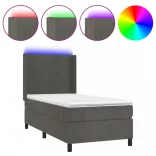 sötétszürke bársony rugós és LED-es ágy matraccal 90x190 cm