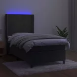sötétszürke bársony rugós és LED-es ágy matraccal 90x200 cm