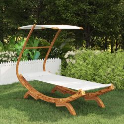   kültéri krém baldachinos hajlított fa nyugágy 100x190x134 cm