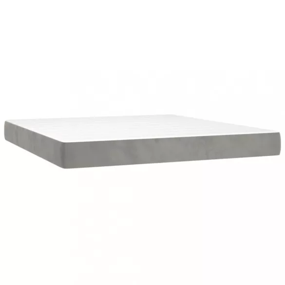 világosszürke bársony rugós és LED-es ágy matraccal 160x200 cm