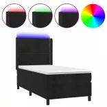 fekete bársony rugós és LED-es ágy matraccal 80 x 200 cm