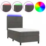 sötétszürke bársony rugós és LED-es ágy matraccal 90x190 cm