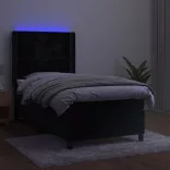 fekete bársony rugós és LED-es ágy matraccal 90x190 cm