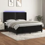 fekete bársony rugós és LED-es ágy matraccal 160x200 cm