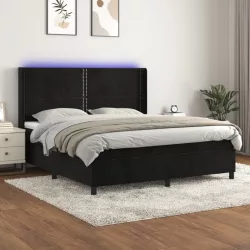 fekete bársony rugós és LED-es ágy matraccal 160x200 cm