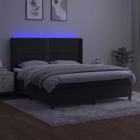 fekete bársony rugós és LED-es ágy matraccal 180x200 cm