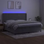 világosszürke bársony rugós és LED-es ágy matraccal 200x200 cm