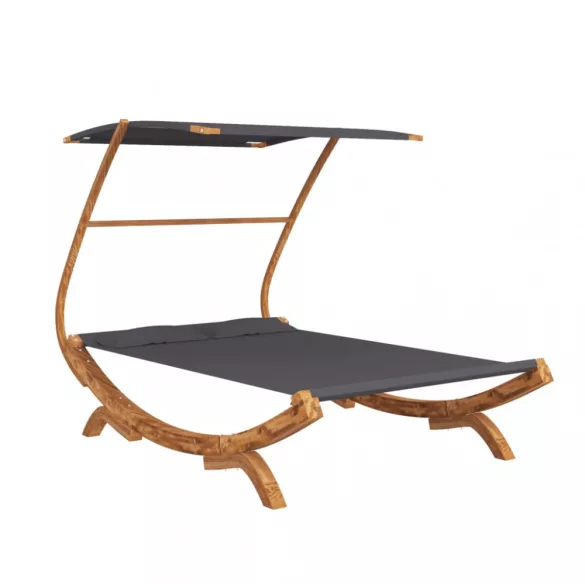 kültéri antracit baldachinos hajlított fa nyugágy 165x203x138cm