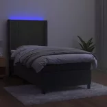 sötétszürke bársony rugós és LED-es ágy matraccal 80 x 200 cm