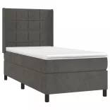 sötétszürke bársony rugós és LED-es ágy matraccal 80 x 200 cm