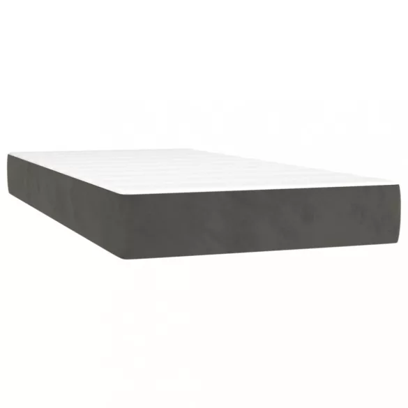 sötétszürke bársony rugós és LED-es ágy matraccal 80 x 200 cm