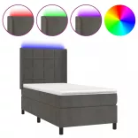 sötétszürke bársony rugós és LED-es ágy matraccal 90x190 cm