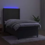 sötétszürke bársony rugós és LED-es ágy matraccal 90x190 cm