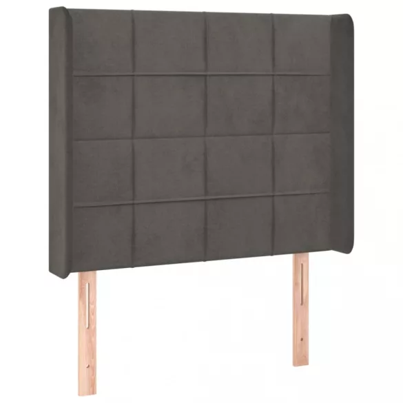 sötétszürke bársony rugós és LED-es ágy matraccal 90x190 cm