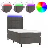 sötétszürke bársony rugós és LED-es ágy matraccal 90x200 cm
