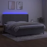 világosszürke bársony rugós és LED-es ágy matraccal 200x200 cm