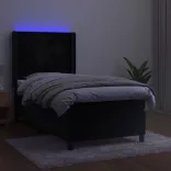 fekete bársony rugós és LED-es ágy matraccal 90x190 cm