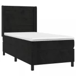 fekete bársony rugós és LED-es ágy matraccal 90x190 cm