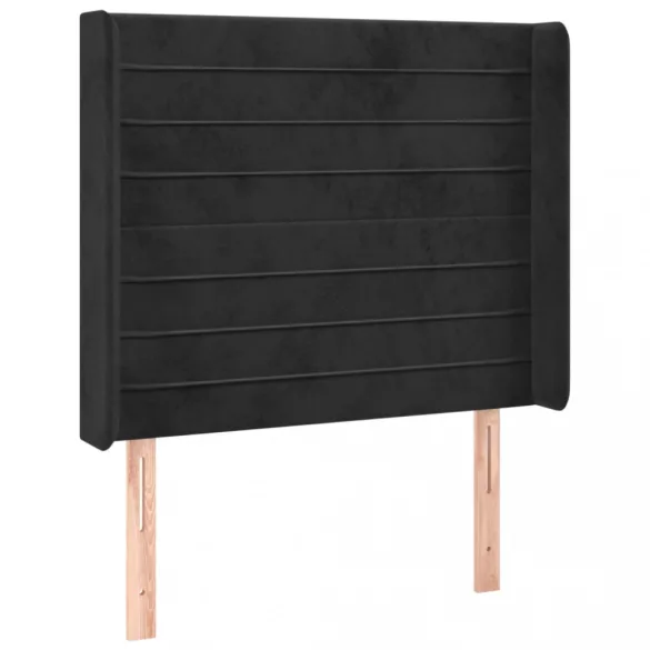 fekete bársony rugós és LED-es ágy matraccal 90x200 cm