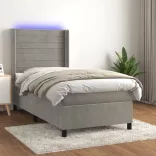 világosszürke bársony rugós és LED-es ágy matraccal 100x200 cm