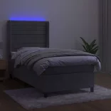 világosszürke bársony rugós és LED-es ágy matraccal 100x200 cm