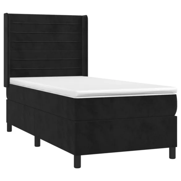 fekete bársony rugós és LED-es ágy matraccal 100x200 cm