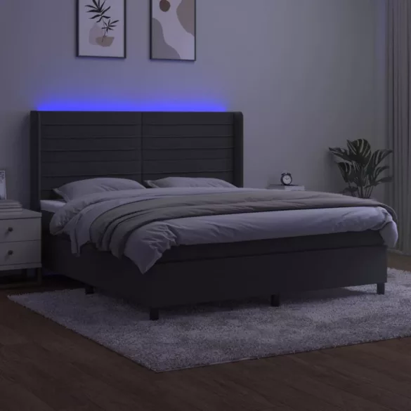 sötétszürke bársony rugós és LED-es ágy matraccal 180x200 cm