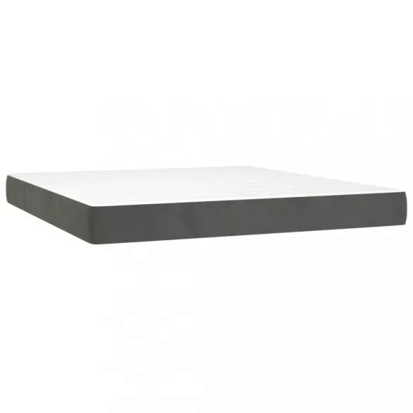 sötétszürke bársony rugós és LED-es ágy matraccal 180x200 cm