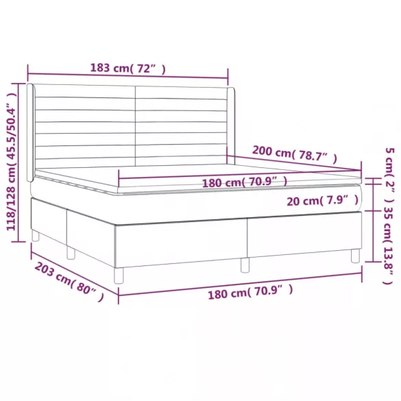 sötétszürke bársony rugós és LED-es ágy matraccal 180x200 cm