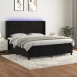 fekete bársony rugós és LED-es ágy matraccal 180x200 cm