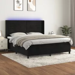 fekete bársony rugós és LED-es ágy matraccal 180x200 cm