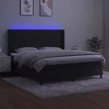 fekete bársony rugós és LED-es ágy matraccal 180x200 cm